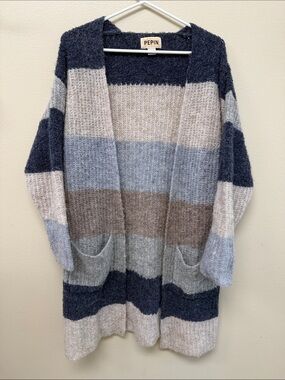 Pepin Striped Open-Front Cardigan in Blue, Gray, Brown, Cream